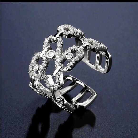 Silver Gold Diamond Cubic Zirconia Open Cut Design Rings New In G… - Picture 3 of 3